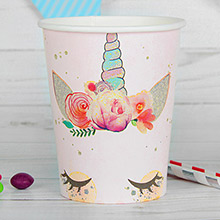Бумажные стаканы "Единорог-цветочный", нежно-розовый (10 шт)