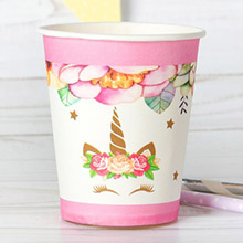 Набор бумажных стаканов "Единорог-цветочный", бело-розовый (6 шт, 220 мл)