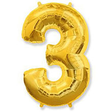 Фольгированный шар "Цифра 3", золото, 91 см