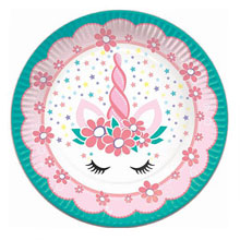 Набор бумажных тарелок "Единорог-цветочный", бирюзовый (6 шт, 18 см)