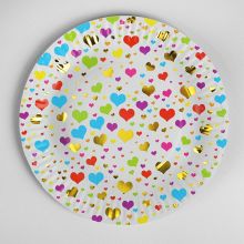 Набор бумажных тарелок "Радужные сердечки", 6 шт (18 см)