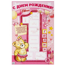 Праздничный плакат для девочки "Мне 1 годик" (60 х 40 см)