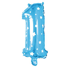Фольгированный шар-цифра "1", голубой со звездами (1 м)