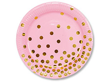 Набор бумажных тарелок "Золотой горошек" (розовый, 17 см, 6 шт)