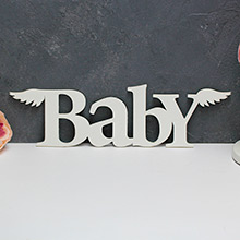 Слово из дерева для фотосессии и декора "Baby, крылья" (белый)