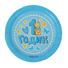 Бумажные тарелки "1 годик Мишка" (6 шт, голубые)