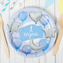 Бумажные тарелки на 1 год "Нежность" (голубые)