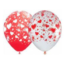 Воздушный шар с рисунком "Сердечки": 30 см, красный
