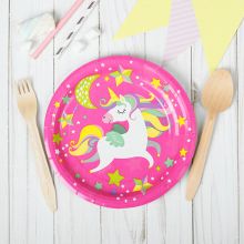 Набор бумажных тарелок "Единорог-малыш", розовый, 10шт (18 см)