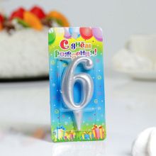 Свеча-цифра для торта "6" (серебристая)