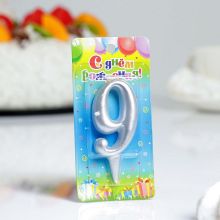 Свеча-цифра для торта "9" (серебристая)