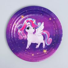 Бумажные тарелки "Единорог-малыш", фиолетовый, 10 шт(18 см)