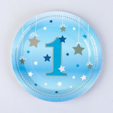 Набор бумажных тарелок "1 годик, звездочки", голубой, 10 шт.