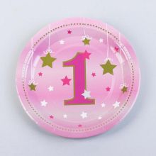 Набор бумажных тарелок "1 годик, звездочки", розовый, 10 шт